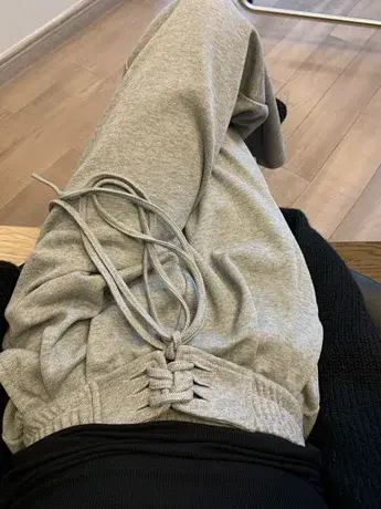 灰色运动裤女加绒加厚秋冬设计感小众高腰垂感抽绳阔腿裤休闲卫裤商品大图