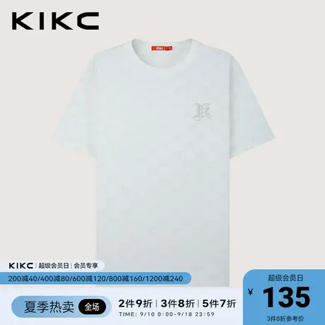 kikct恤男2023春夏新款商场同款字母植绒满印潮流纯棉老花短袖商品大图