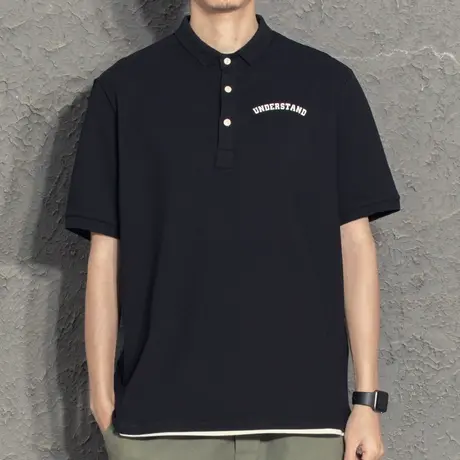 字母印花短袖polo衫男夏季高端青年翻领体恤衫韩版有领假两件t恤图片