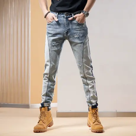 Modi Nick/摩帝尼克美式休闲时尚牛仔裤潮流直筒拼接裤子百搭水洗商品大图