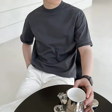 ins高品质重磅260克男士半袖三防T夏季圆领微宽松落肩袖短袖T恤男商品大图