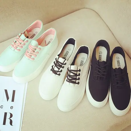 春季新款帆布鞋女小白鞋系带韩版学生百搭文艺女士休闲厚底松糕鞋商品大图