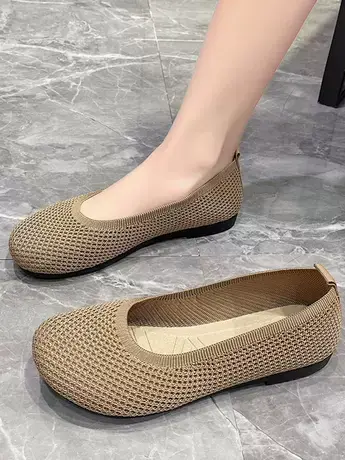 2023夏季新款圆头平底飞织透气浅口软底舒适一脚蹬妈妈鞋百搭女鞋商品大图