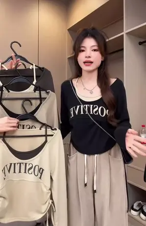 大码秋季新款女装显瘦遮肉假两件长袖T恤微胖mm美式抽绳上衣200斤图片