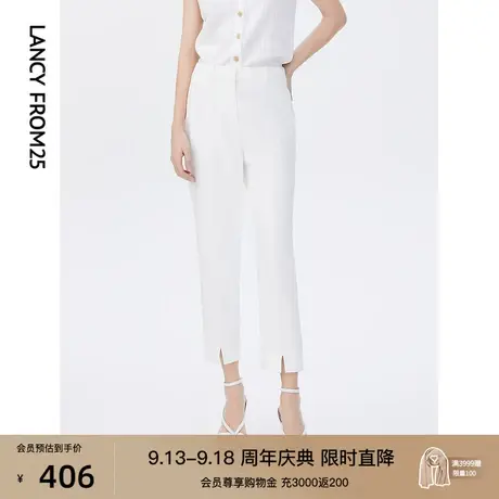 朗姿法式高腰直筒开叉薄款显瘦百搭白色休闲裤子女夏季新款九分裤商品大图