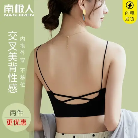 交叉美背内衣女夏薄冰丝抹胸内搭裹胸垫一体打底外穿放走光文胸罩商品大图