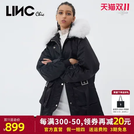 LINC金羽杰羽绒服女2023新款反季短款连帽毛领女款面包服断码清仓商品大图