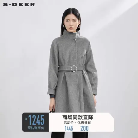【商场同款】sdeer圣迪奥学院风长款修身毛呢外套大衣S22482505图片