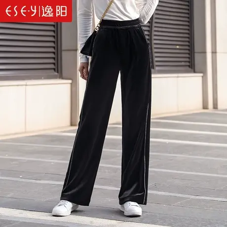 逸阳2022秋冬金丝绒阔腿裤女高腰垂感宽松直筒加长拖地裤丝绒裤子商品大图