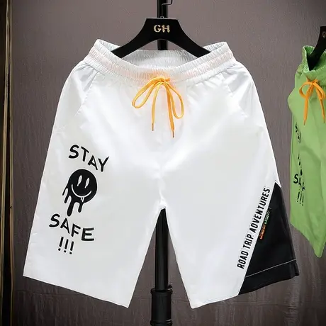 短裤男夏季潮流外穿薄款白色冰丝男款沙滩裤潮牌休闲运动五分裤子商品大图