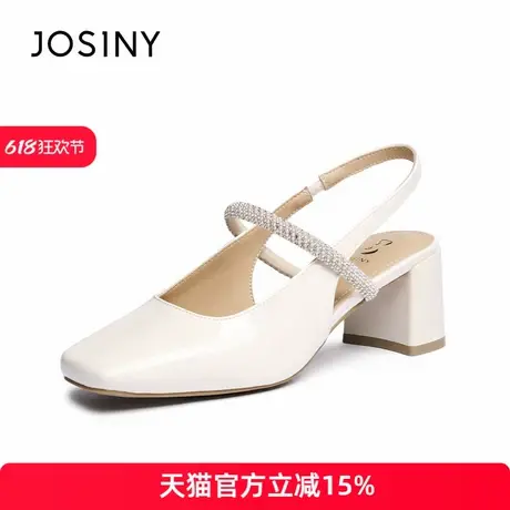 卓诗尼2025年夏季新款粗跟方头女鞋配裙子百搭温柔鞋图片