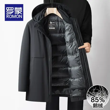 罗蒙中老年爸爸鹅绒羽绒服男士冬季加厚2025新款内胆连帽可拆外套商品大图