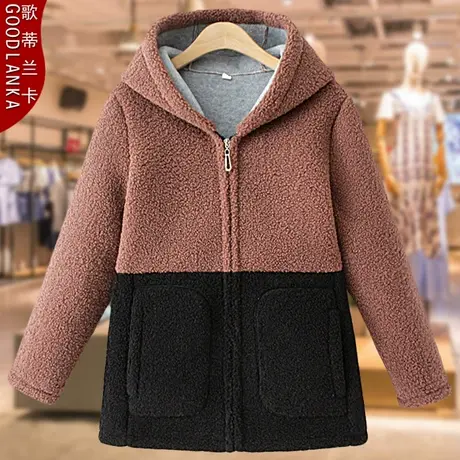 中老年女装秋冬季加绒颗粒绒外套洋气中年妈妈装大码加厚连帽外套商品大图