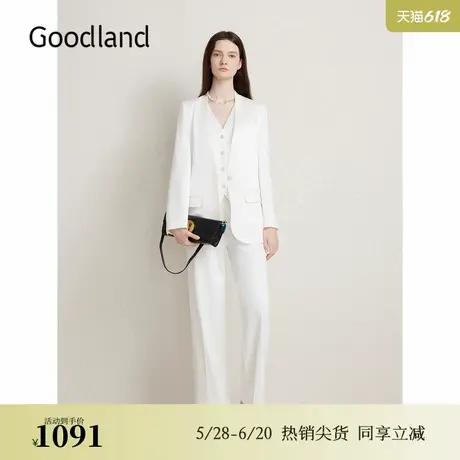 【醋酸系列】Goodland美地春季法式优雅休闲白色西装短外套图片