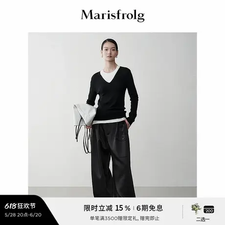 【轻密针织】Marisfrolg玛丝菲尔年冬黑色纯羊毛针织上衣图片