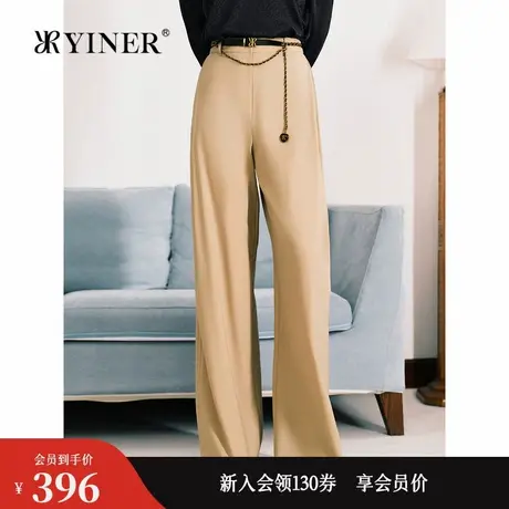 【丝光美丽诺羊毛】YINER音儿秋季风琴褶阔腿卡其休闲裤商品大图