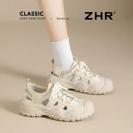 ZHR运动凉鞋女2025新款夏季厚底徒步溯溪鞋镂空透气小白鞋登山鞋图片