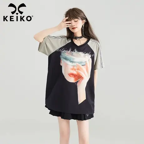KEIKO 美式泽西风插肩短袖t恤女25夏季轻运动球衣风印花圆领上衣商品大图