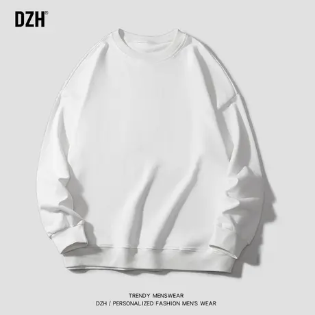 男士白色纯棉卫衣男春秋圆领潮牌男装2023年新款纯色上衣宽松衣服商品大图