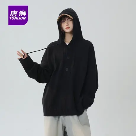 唐狮男士秋冬季新款美式复古学院风连帽情侣毛线针织衫上衣服女AP图片