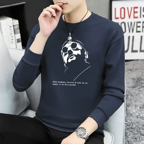 380g重磅纯棉卫衣男潮牌潮流宽松摇粒绒加绒加厚圆领无帽长袖t恤商品大图