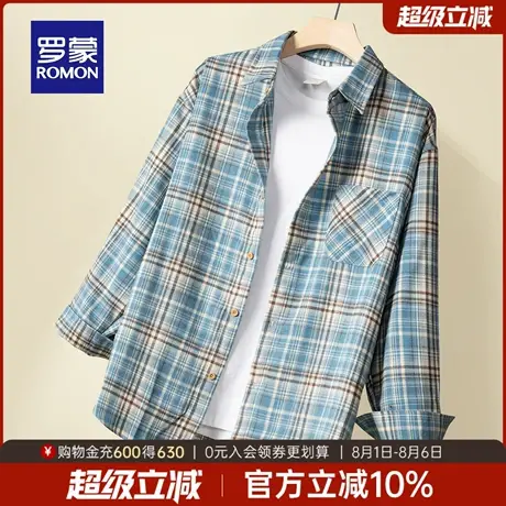 罗蒙男士潮流复古条纹衬衫2025秋季新款时尚休闲简约工装长袖衬衣商品大图