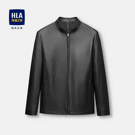 HLA/海澜之家简洁立领真皮夹克2023秋季新商务有型弹力羊皮外套男商品大图