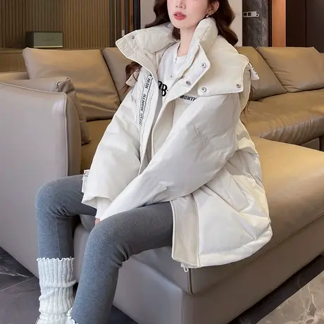 唐狮短款白色连帽羽绒服女2024新款休闲冬装白鸭绒舒适羽绒外套商品大图