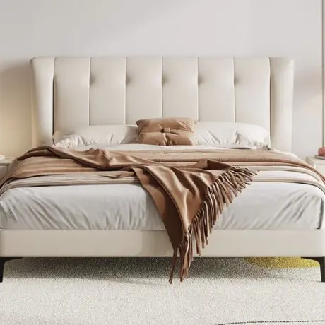 双虎真皮床简约现代轻奢婚床主卧大床2025新款头层牛皮双人床506商品大图