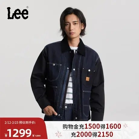 Lee商场同款26年春新舒适版灯芯绒翻领拼接设计91J工装夹克深蓝男图片