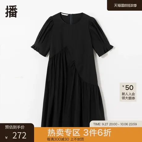 播夏新款休闲简约不规则圆领宽松A型裙连衣裙女DDP2LD4658图片