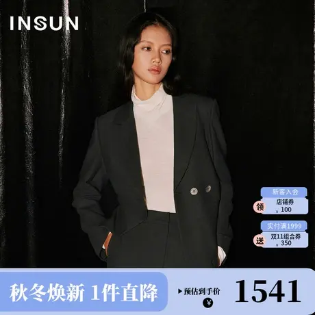 恩裳COVER2023冬装新款截短收腰挺括舒适精纺羊毛收褶西装外套女商品大图