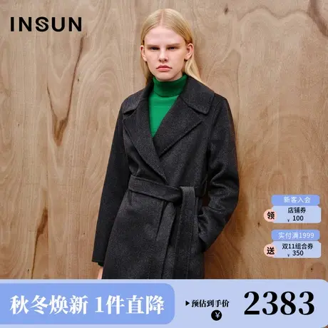 恩裳2023冬季新款干练H型垫肩西装大衣绵羊毛黑色高级毛呢外套女图片