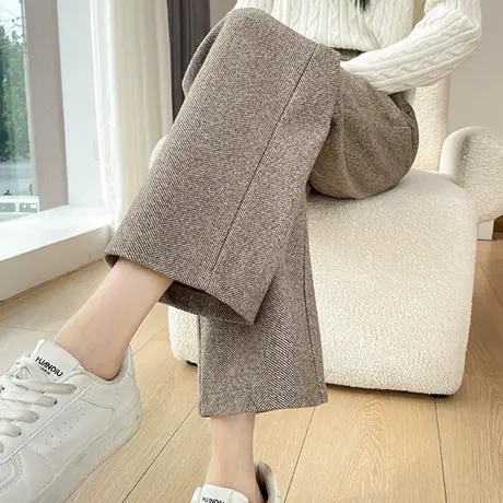 九分毛呢阔腿裤女冬季高腰垂感直筒宽松小个子加厚羊绒休闲西装裤商品大图