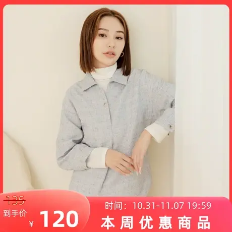 桔熊秋冬复古文艺通勤织纹翻领衬衫宽松长袖上衣女装大码AB19052图片