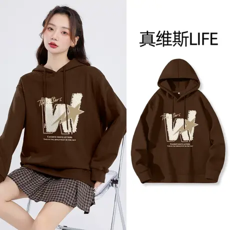真维斯LIFE美式卫衣女2023新款爆款复古连帽宽松设计感小众上衣C图片