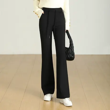 黑色加绒微喇裤女冬季保暖羽绒裤2023新款高腰显瘦休闲长裤喇叭裤图片