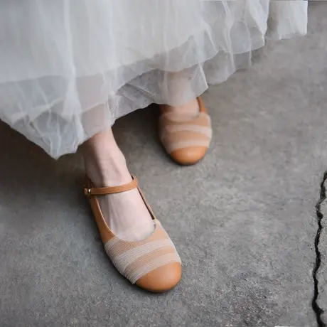 Artmu阿木原创森系平底单鞋女玛丽珍鞋蕾丝一字带真皮2023新款图片