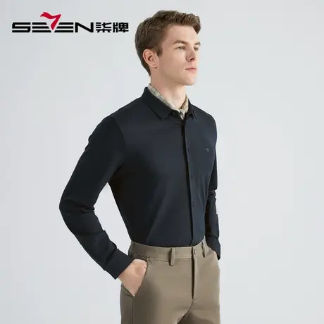 【无缝针织】柒牌男士衬衫长袖2022秋季新款弹力商务工装翻领衬衣商品大图