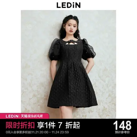 乐町甜美连衣裙23夏季新款镂空复古公主裙浪漫甜酷肌理小黑裙图片