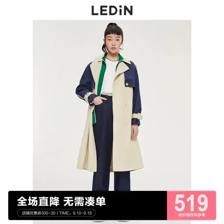 乐町拼接撞色风衣202夏季新款长款外套女C3BEC3301图片