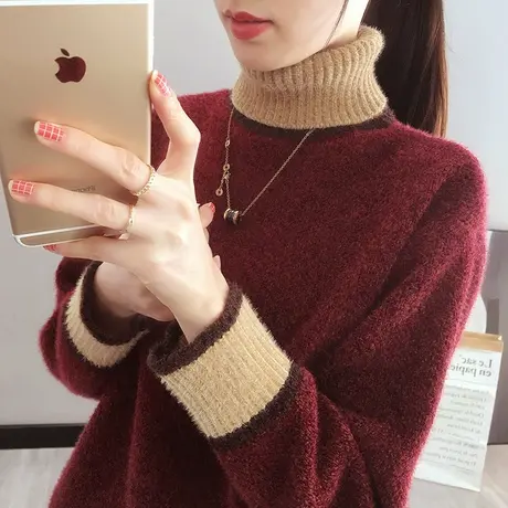 高领女士毛衣2023年新款加厚春装宽松慵懒韩版内搭套头打底水貂绒图片