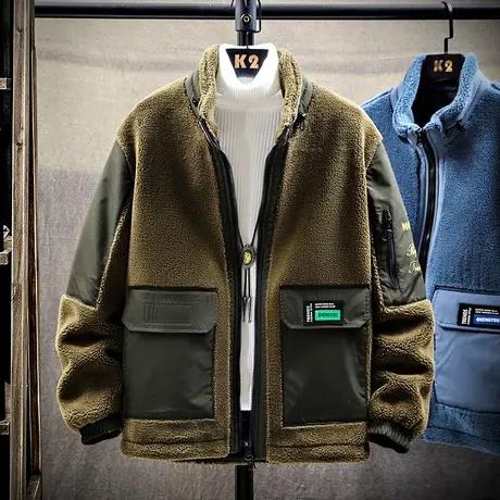 2023新款学生棉衣服男羊羔绒秋冬季韩版潮流工装棉袄加绒加厚外套商品大图