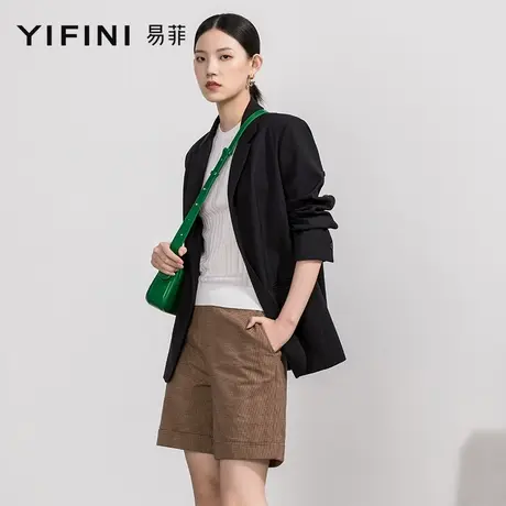 Yifini/易菲纯棉宽松休闲直筒短裤女春秋新款工装裤阔腿裤潮商品大图