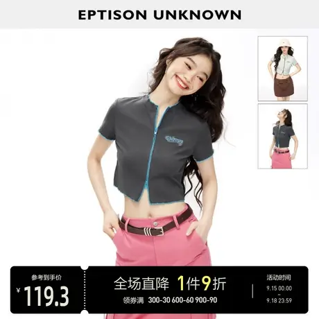 EPTISON短袖T恤女2023夏季新款复古短款chic甜辣妹风紧身内搭上衣商品大图