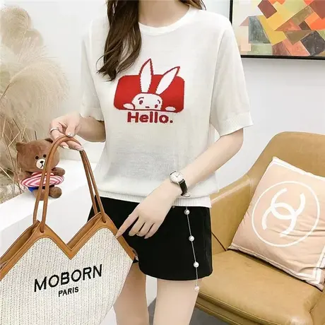 白色短袖t恤女夏2023新款夏季宽松圆领正肩半袖上衣小个子体恤潮商品大图