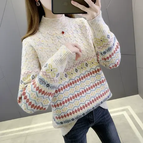 半高领毛衣宽松套头打底衫女秋冬2023年新款内搭爆款洋气针织衫女商品大图