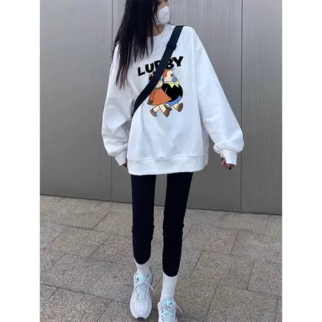 美式潮牌圆领卫衣女款2024新款爆款小个子慵懒风宽松秋冬季外套潮商品大图