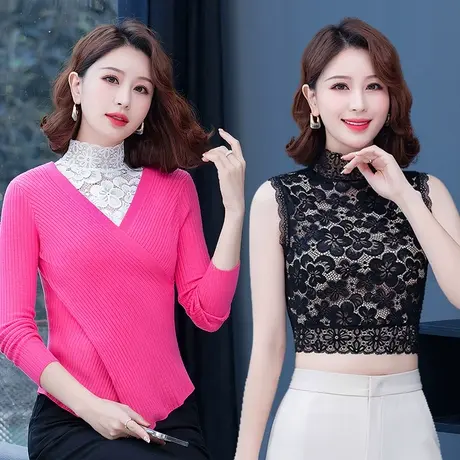 蕾丝打底衫女2022年新款高端别致漂亮小衫秋冬设计感时髦镂空假领图片