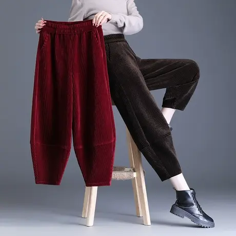 洋气九分哈伦裤女秋冬松紧腰宽松雪尼尔灯笼裤2023新款休闲萝卜裤商品大图